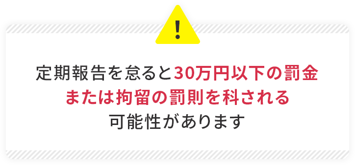 定期報告を怠ると30万円以下の罰金または拘留の罰則を科される可能性があります